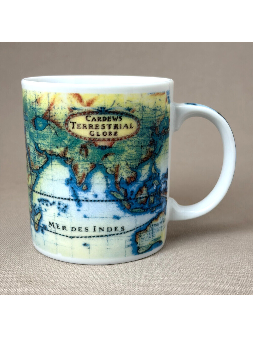 Paul Cardew Global Warming Terrestrial Globe Coffee Mug Antique World Map Cup